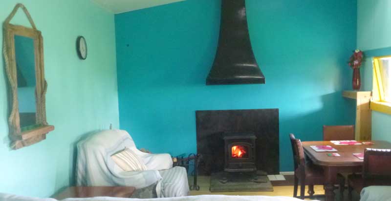 Preseli cabin fireplace - Northlodge eco-camping